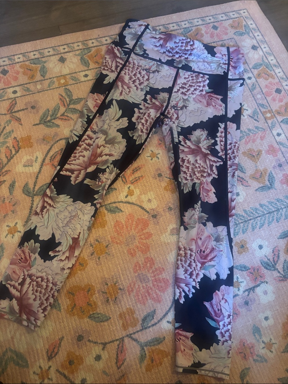Athleta navy Leggings with Pink Floral Print